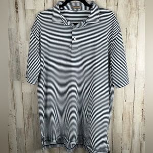 Peter‎ Millar Men’s Polo Shirt White Navy Stripe Summer Comfort Golf Casual XL